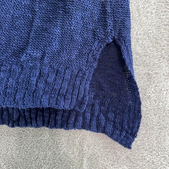 Oh MG Open Knit Sweater Womens L Blue Crew Neck Pullover Long Sleeve Side Slit - Picture 5 of 16
